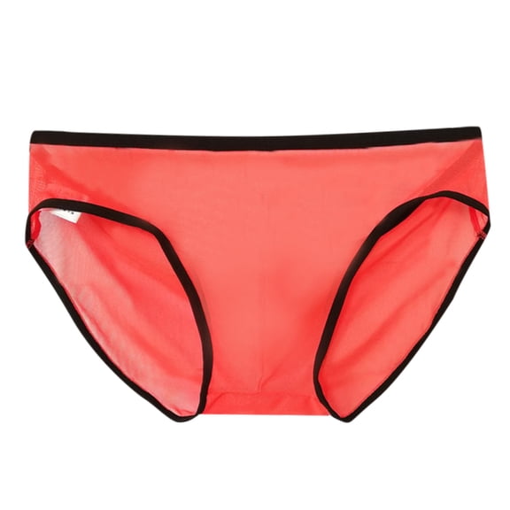 Mens Triangle Pants Thin Fully Transparent Low Waisted Breathable Underwear, M, Red