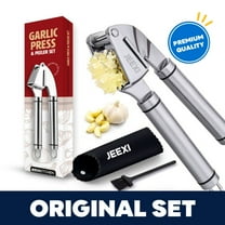 JEEXI Garlic Press Set, Stainless Steel Mincer [Premium], Crusher & Peeler & Brush Set - Professional Grade, Easy Clean, Dishwasher Safe & Rust-proof