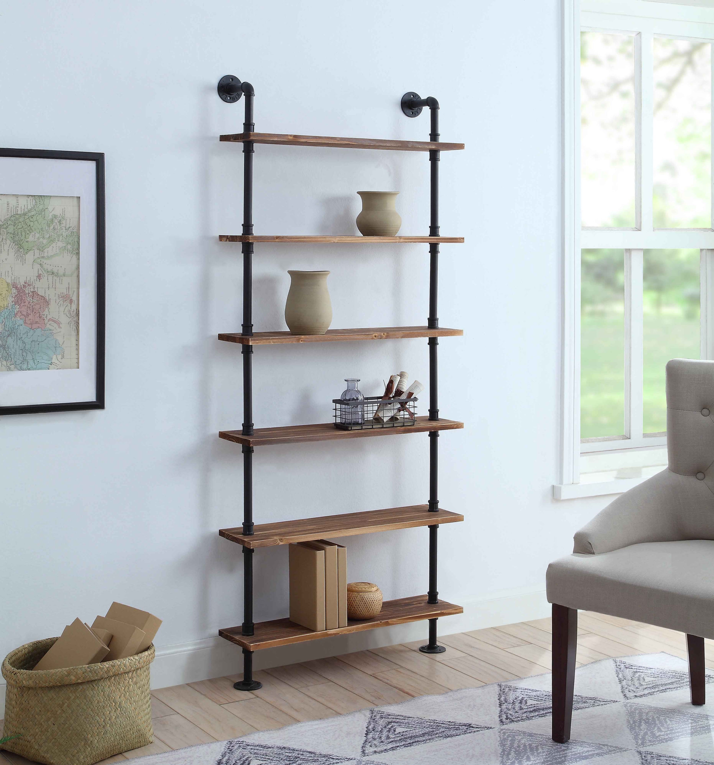 4D Concepts 621160 Anacortes Six Shelf Piping Black Pipe with Brown