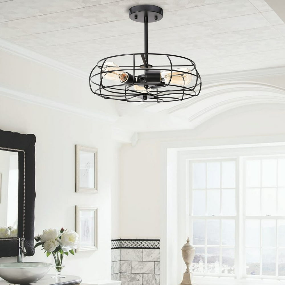 Industrial 3Light Vintage Metal Cage Rustic Semi Flush Mount Ceiling