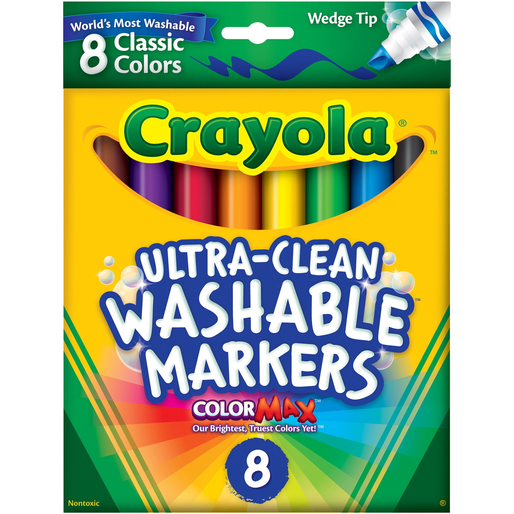 Crayola Ultra-Clean Washable Markers, Wedge Tip, 8 Per Box, 6 Boxes