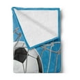 thumbnail image 2 of Soccer Soft Flannel Fleece Throw Blanket, Goal Football in Net Entertainment Playing for Winning Active Lifestyle, Cozy Plush for Indoor and Outdoor Use, 70" x 90", Blue Pale Grey Black, by Ambesonne, 2 of 5