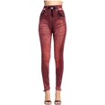 thumbnail image 2 of uublik Womens Pants Leggings High Waist Stretchy Classic Skinny Pants Slimming Jeggings Denim Trousers Pants, Red, 2 of 6