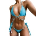 thumbnail image 4 of Fesfesfes Women's Fashion Bikini Set Swimsuit Two Piece Swimwear Chain Beaded Decor Bathingsuit Solid Color Bikinis Ladies Beach Wear Gifts for Her Sale, 4 of 8