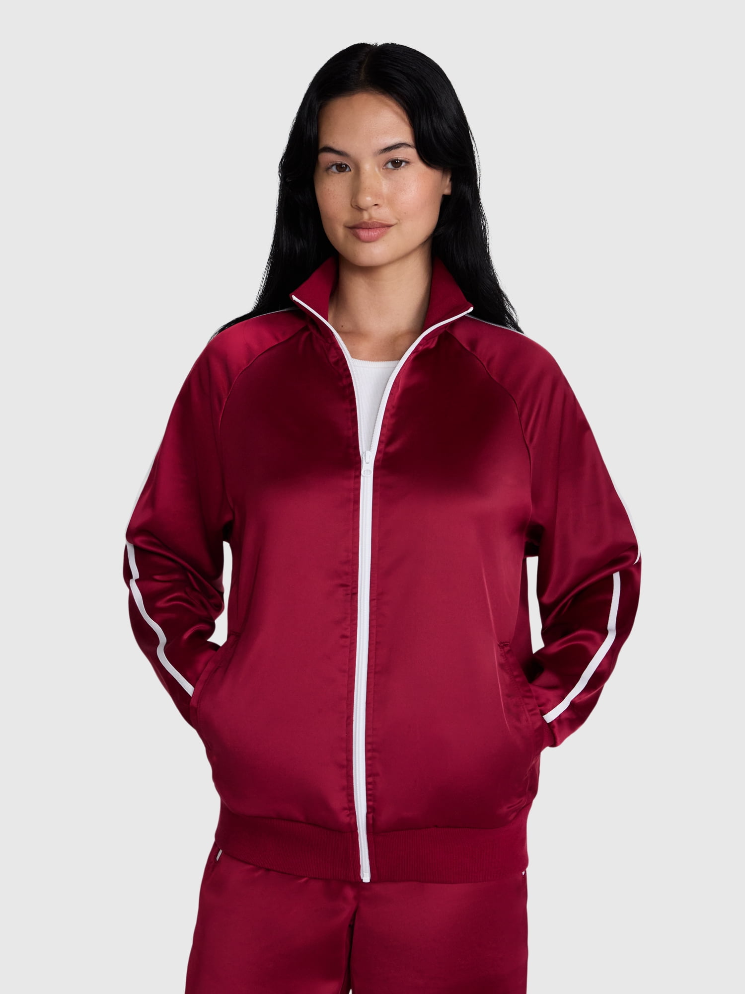 Madden NYC Women's Satin Track Jacket with Racing Stripes, Sizes XXS-XXL