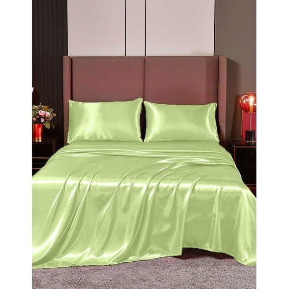 Silk Satin Sheets Set | Silk Satin Fitted Sheet | Silk Satin Flat Sheet | Silk Pillowcase | 4 Pc Silk Satin Sheet Set | Hotel Quality Silky Soft Luxurious !!!! Cal-King, Sage