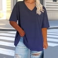 thumbnail image 2 of Plus Size Summer Tops for Women Gradient Color V Neck T-Shirts Loose Fit 1X-5X Soft Casual Oversized Tshirts (3XL, Navy), 2 of 6