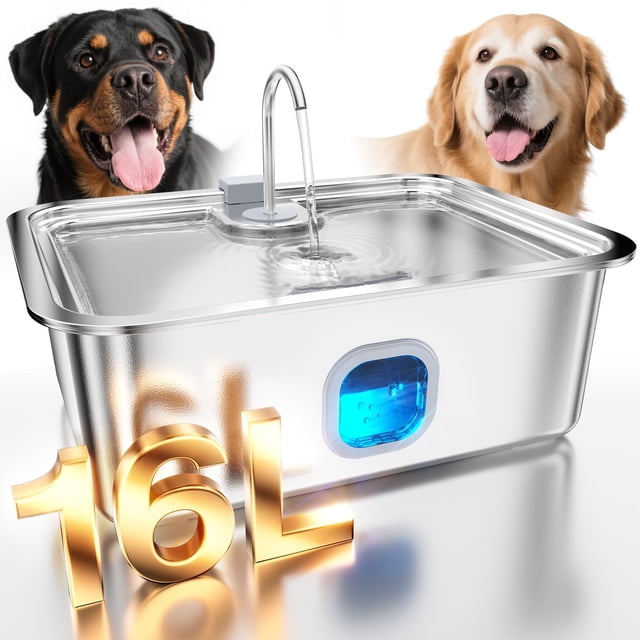 Fuente de agua para perros MAILOFY, 16 L, acero inoxidable, 4,2 galones