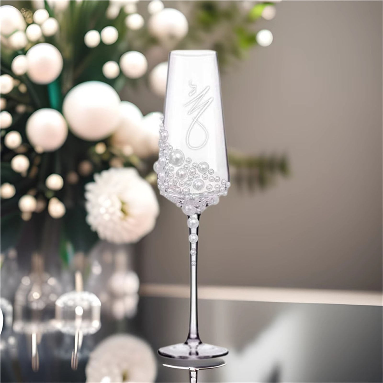 2-Piece Crystal Wedding Toasting Flutes, Unique Champagne Glass Set for Anniversary Celebration