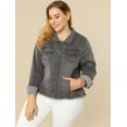 thumbnail image 2 of ChaqueDe MezclilDeshilachaCon Frente Lavado Clásico PaMujer De TalGrande Gris 2X, 2 of 6