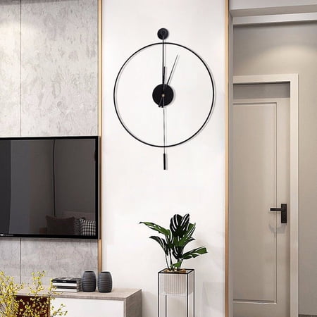 19.7 Large Decorative Wall Clock with Pendulum, Battery Operated Silent Metal Analog Wall Clocks for Living Room, Office Black
