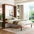 thumbnail image 3 of Full Size Murphy Bed With Foldable Desk – Space Saving Wall Mounted Bed For Small Rooms – Walnut And White, 3 of 9