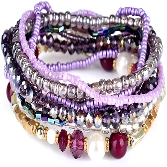 DESIGNICE Bohemian Stackable Bead Bracelets for Women Multilayer Stretch Bangles Bracelet Set Handmade Multicolor Crystal Beaded Bracelets Set Boho Charms Jewelry