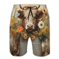 thumbnail image 3 of Honeii's Bucket Flower Cow Print Men's Casual Shorts with Drawstring，Swim Trunks Quick Dry Beach Shorts, 3 of 5