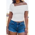 thumbnail image 5 of Blusa de manga corta con cuello asimétrico Y2K para mujer con hombros descubiertos, 5 of 5