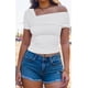 thumbnail image 5 of Blusa de manga corta con cuello asimétrico Y2K para mujer con hombros descubiertos, 5 of 5