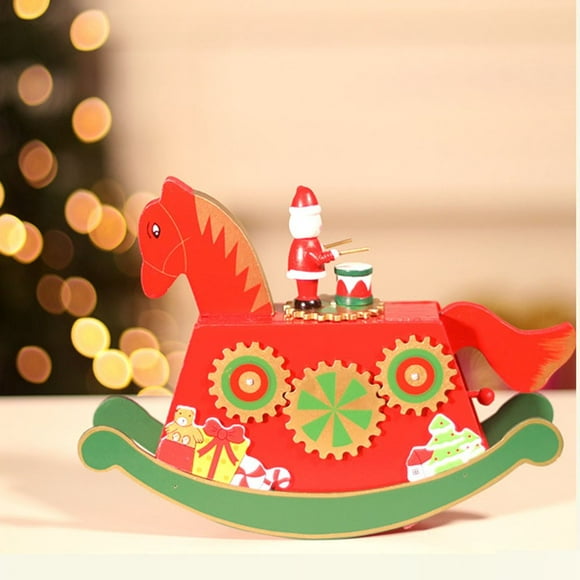Christmas rocking horse music box wooden Christmas crafts ornaments