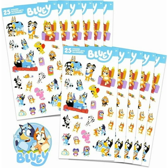 Bluey Party Favors for Boys and Girls Bundle - 12 Pack Bluey Sticker Sheets for Kids Birthday Party Goodie Bags | Bluey Party Supplies for Kids