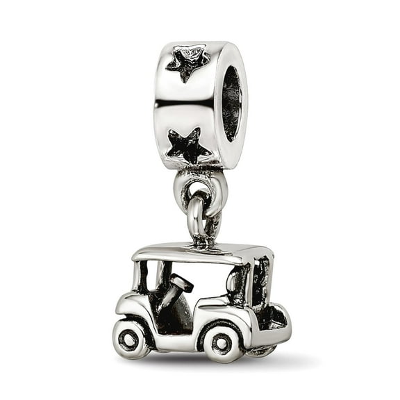 925 Sterling Silver Polished Oxidized Reflections Golf Cart Dangle Bead Charm 17.27x9.09mm Wide Pendant Necklace for Wom
