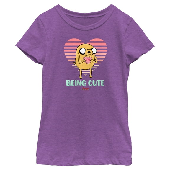 Girl's Adventure Time Valentine's Day Jake Being Cute Graphic Tee Purple Berry X Small