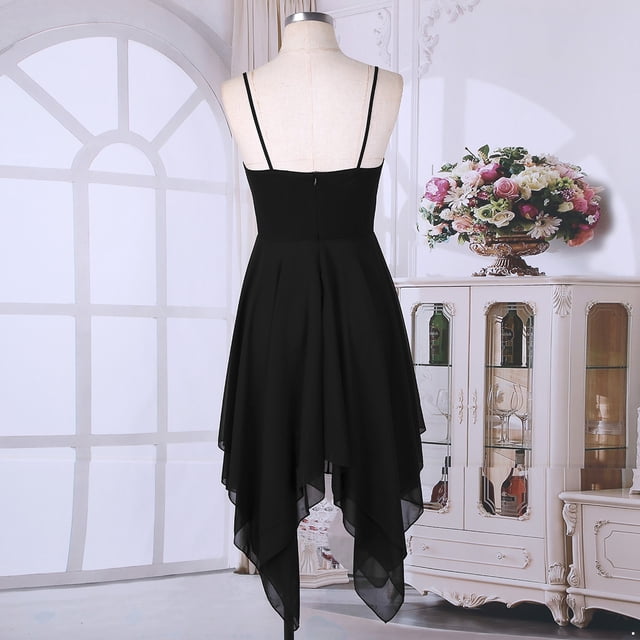 inhzoy Robe de Danse Lyrique pour Femmes en Chiffon Bretelles Spaghetti Asymétrique Robe de Bal Noire P