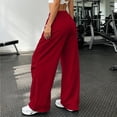thumbnail image 7 of LEAVINGSUO Womens Wide Leg Sweatpants Fashion Solid Color Loose Elastic Waist Drawstring Strap Cargo Long Pants Red M, 7 of 7