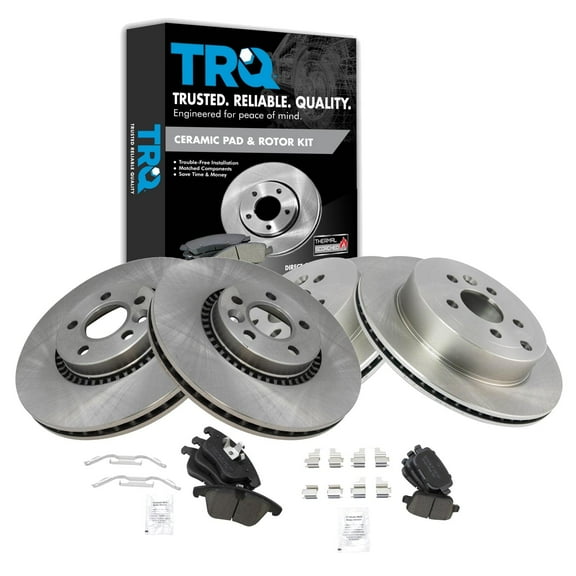 TRQ Front and Rear Brake Pad & Rotor Kit Brake Pads Brake Rotor Ceramic Fits Select 2008-2012 Land Rover LR2