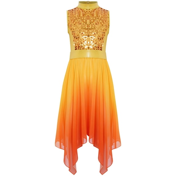 Doomiva Girls Lyrical Praise Dance Dress Sparky Sequin Sleeveless Asymmetrical Liturgical Worship Tunic Overlay Gold 10