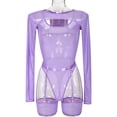 thumbnail image 1 of Conjunto de lencería sexy de tres piezas con mono de tirantes y manga larga con cubierta transparente de malla elástica de estilo europeo y americano, 1 of 6