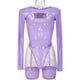 thumbnail image 1 of Conjunto de lencería sexy de tres piezas con mono de tirantes y manga larga con cubierta transparente de malla elástica de estilo europeo y americano, 1 of 6