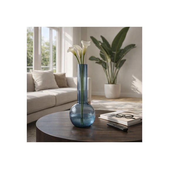 Slender Glass Vase for Living Room Decor - Home Decor Accents with Elongated Silhouette - Modern Decorative Flower Vase for Room, Bedroom, House, Office, and Table Placement - 19", Blue