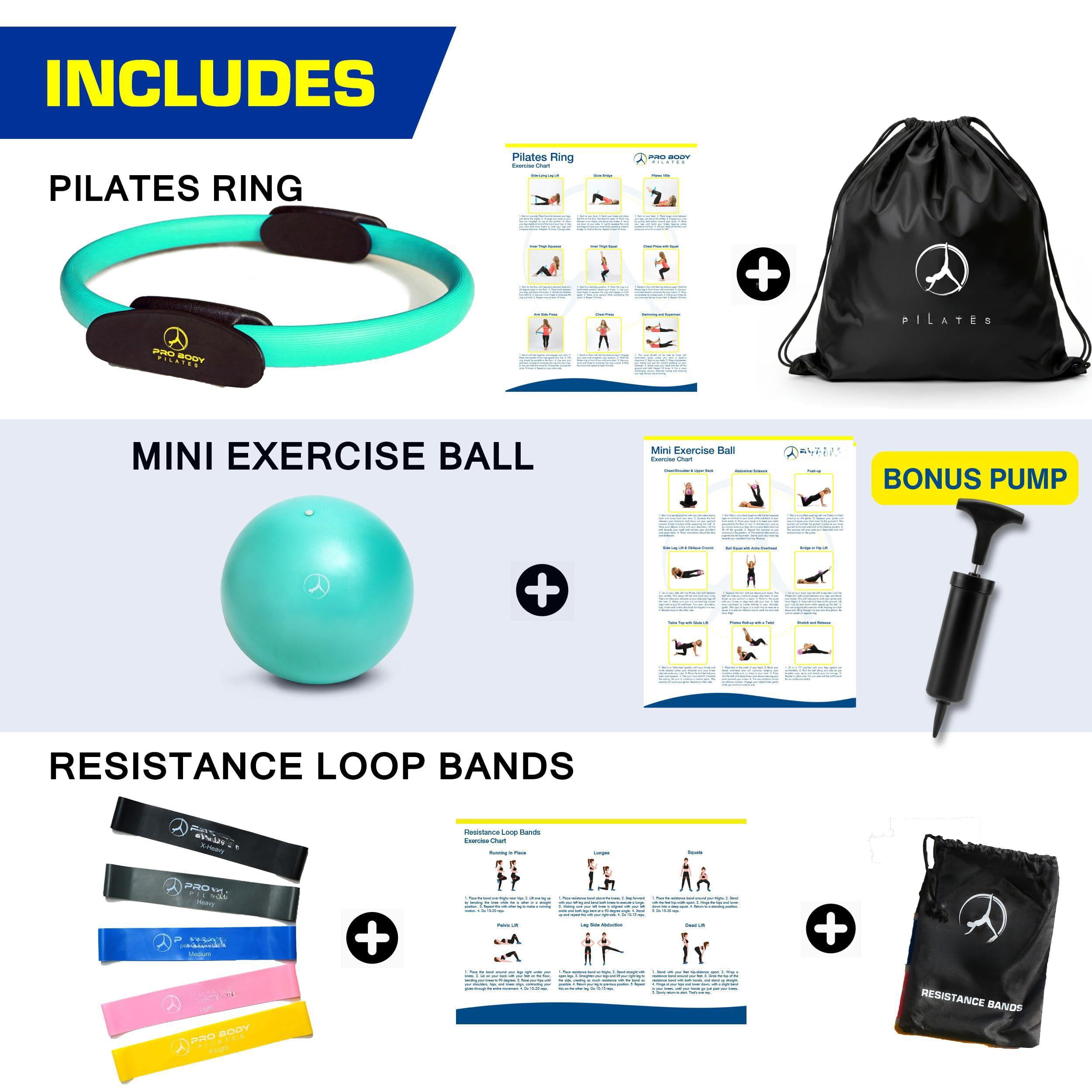 Ring Set With 14-inch Magic Circle  9-inch Exercise Ball 5 Resistance Bands Pump Guides & Storage Bag For Core Strength Balance Stability