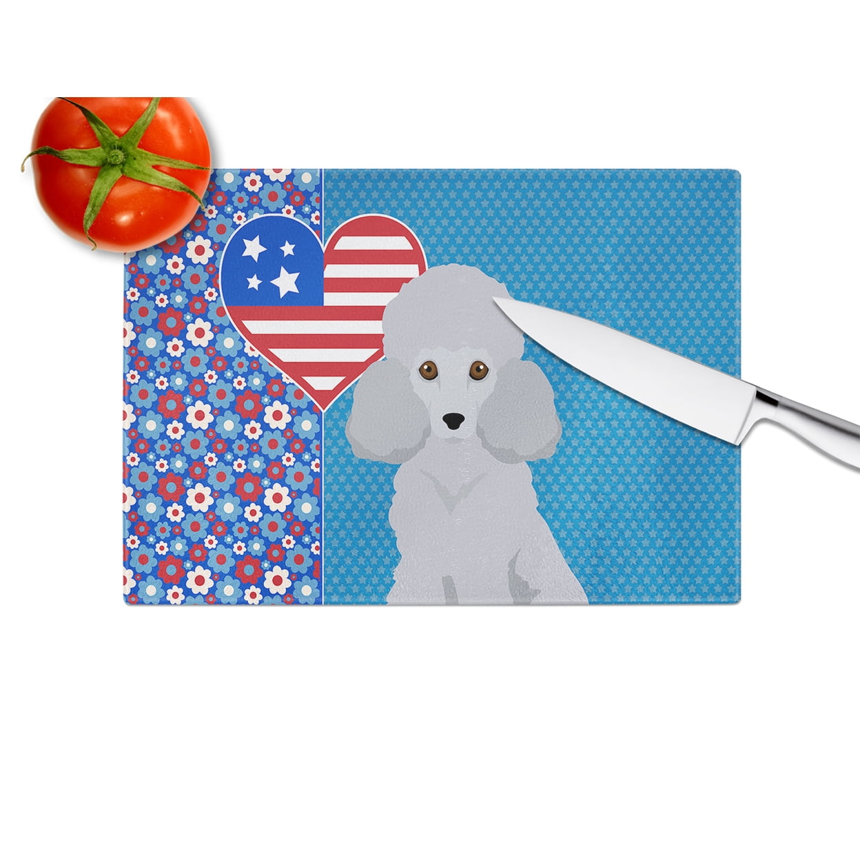 Toy Silver Poodle Glass Cutting Board Large 12 in x 15 in