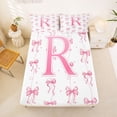 thumbnail image 5 of Manfei Dreamy Ribbon Bowknot Full Size Sheets For Girl,Pink Letter R Initial Lettering Bed Sheets,4pcs, 5 of 6