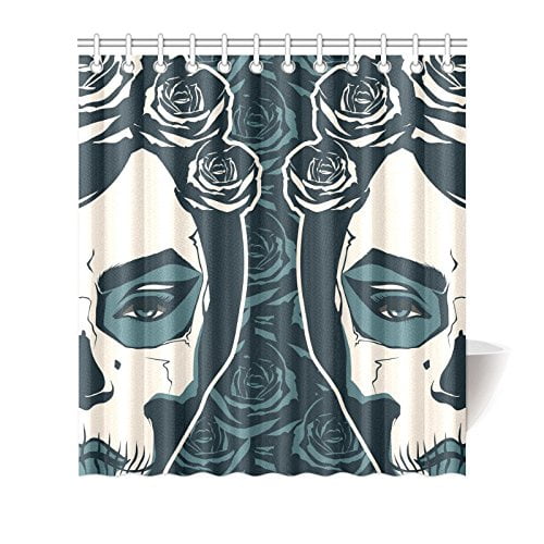 Mkhert Sugar Skull Shower Curtain Waterproof Bath Decor 66x72 Inch Com Mkhert Sugar Skull Shower Curtain, Sugar Skull Shower Curtain