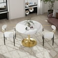 thumbnail image 2 of KATBOC Round Mid-Century Modern Marble Dining Table Set with 2 Gold Armchairs, 33.86in White Marble Top & Gold Tulip Base, for Small Space, Dining Room, Apartment, White, 2 of 8