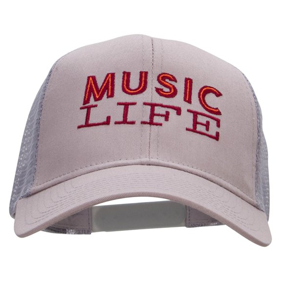 Music Life Embroidered Solid Cotton Prostyle Twill Mesh Cap - Grey OSFM