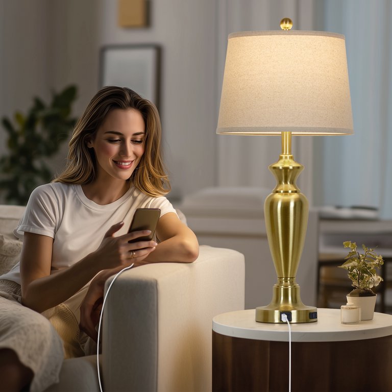 Cinkeda 30-Inch Rustic Farmhouse Table Lamp Set of 2, Gold photo 4