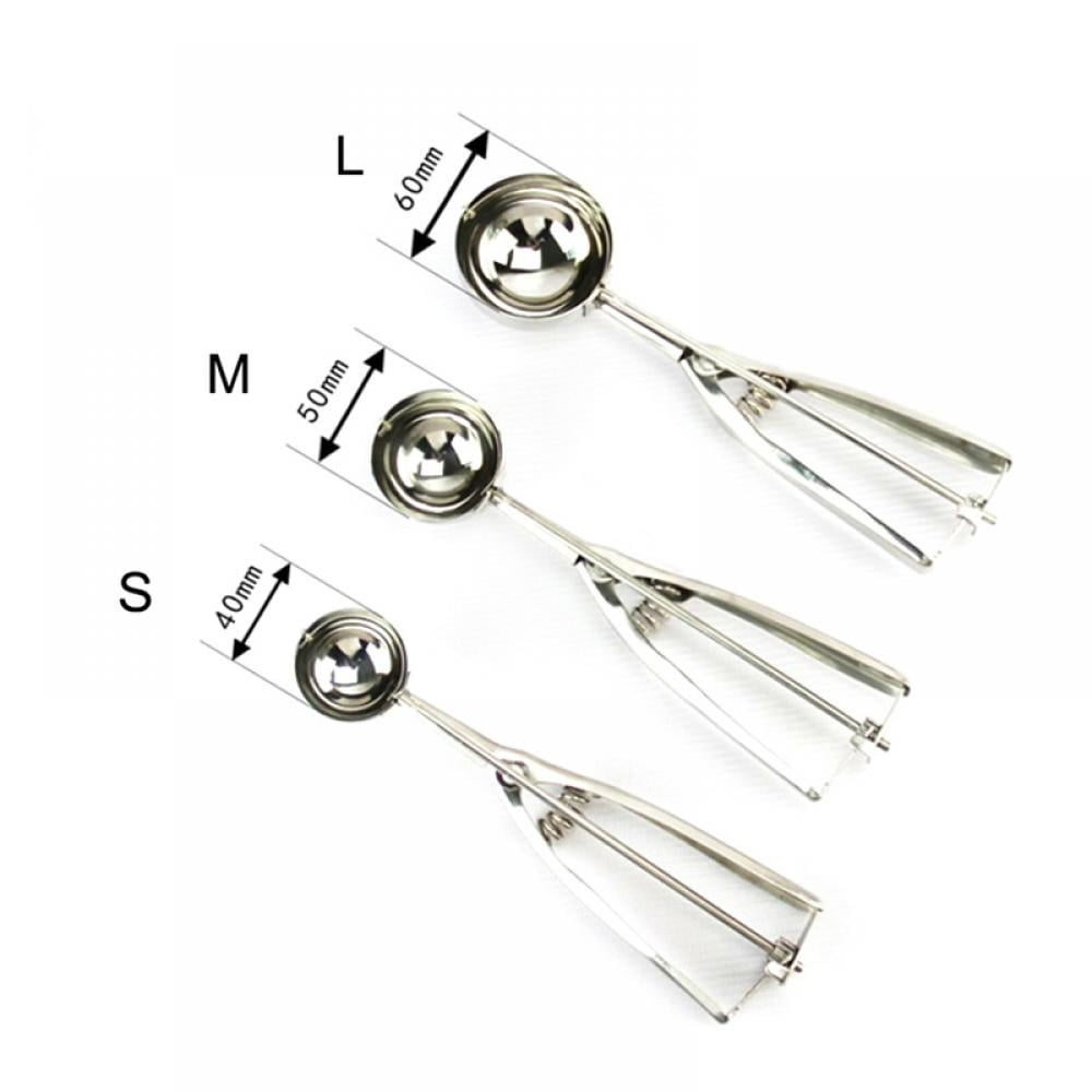 Stainless Steel Ice Cream Scoop Trigger 40mm/60mm Cookie Cupcake Scooper  with Trigger Release for Baking Meatballs Two Sizes(Diameter:6CM)