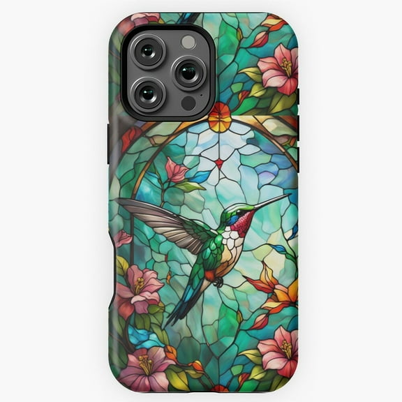 Stained Glass Hummingbird Phone Case for iPhone 16 15 14 13 12 11 Pro Max M890137