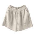 thumbnail image 4 of Tfken Womens High-Waisted Basic Shorts Stretch Stretchy Summer Linen Casual Shorts Wide-Leg Pockets Short Pants Elastic Waist Ladies Comfy Vacation Clothes Beige, 4 of 4