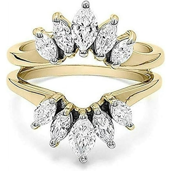 Divine Creation 1.70 Ct Marquise Cut White Diamond Engagement Wedding Enhancer Guard Wrap Ring 925 Sterling Silver 14K Yellow Gold Plated For Women's -4