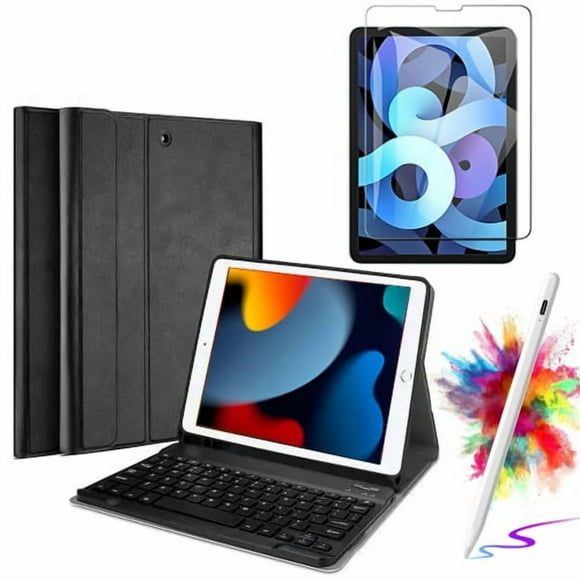 Keyboard Case With Screen protector With Stylus Pen for iPad 10.2" iPad 9th Generation 2021 8th 7th Gen Generation Backlight Wireless Keyboard, Pencil Holder Folio Stand Cover