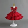 thumbnail image 2 of adviicd Robe Bébé Robe Tutu Tout-Petit Petites Filles Robes d'Été Décontractées Robe de Fête pour Enfants Bordeaux,100, 2 of 5