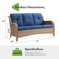 thumbnail image 6 of PARKWELL Outdoor 3 Seats Sofa - Rattan Wicker Patio Couch with Cushions - Steel Frame - Yellow Wicker, Blue Cushions, 6 of 6