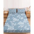 thumbnail image 2 of Cal.King Size Fitted Sheet Set - Watercolor Floral 3 Piece Bedding Sets 16" Deep Pocket Fitted Sheet with 2 Pillowcases, Spring Botanical Flowers Rustic Blue Brushed Microfiber Hotel Bed Sheets, 2 of 9