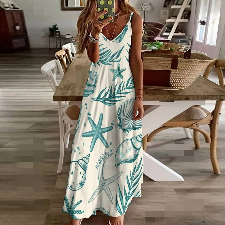 starfish beach dress Ays Home Starfish Pattern Long Beach Dress – AYSHOME