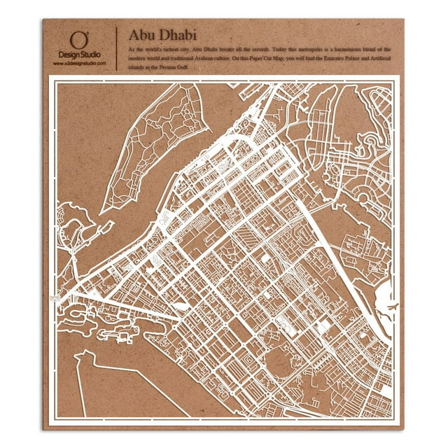 Abu Dhabi Paper Cut Map by O3 Design Studio White 12x12 inches Paper Art