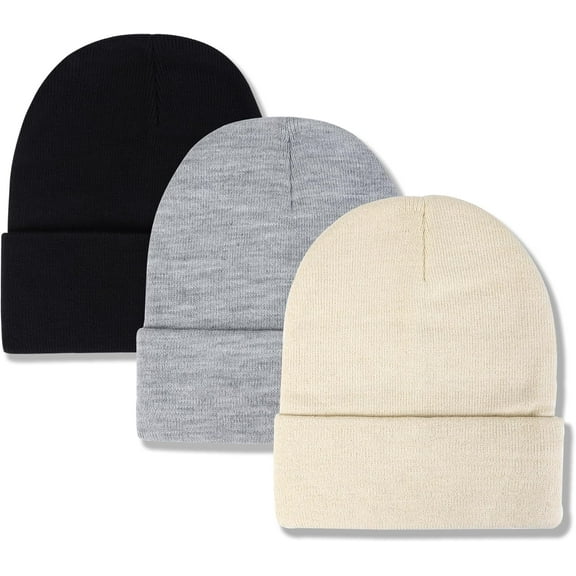 YooGuoGuo 3 Pack Unisex Winter Warm Knit Beanie Hats Cuffed Ribbed Skull Caps Toboggan Hat for Women Men