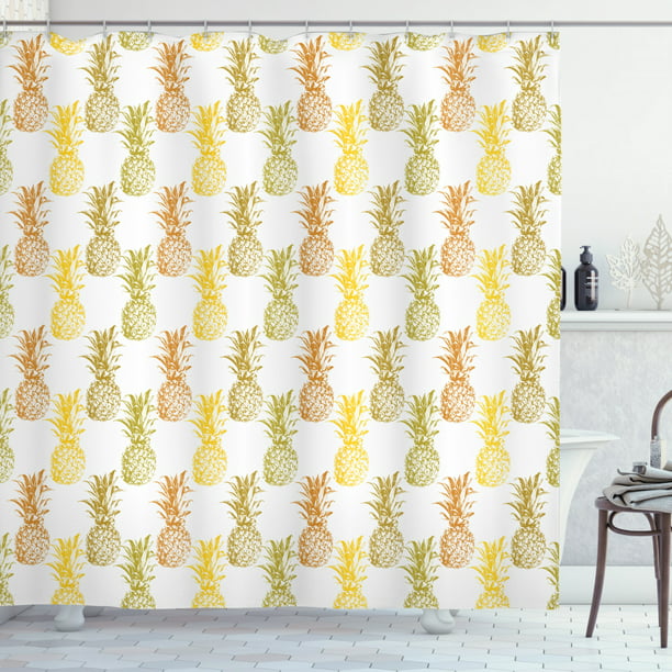 Pineapple Shower Curtain Hand Drawn, Pineapple Shower Curtain Hooks
